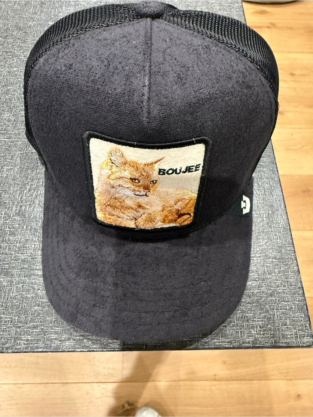 Black Trucker Hat with Embroidered Fox Patch - BOUJEE Patch